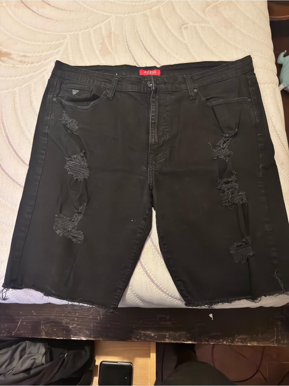 Guess Black Distressed Men's Denim Shorts
